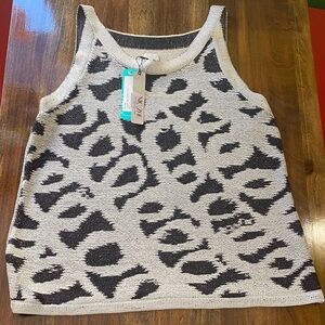 NIC+ZOE Black and Cream Patterned Knit Tank size large